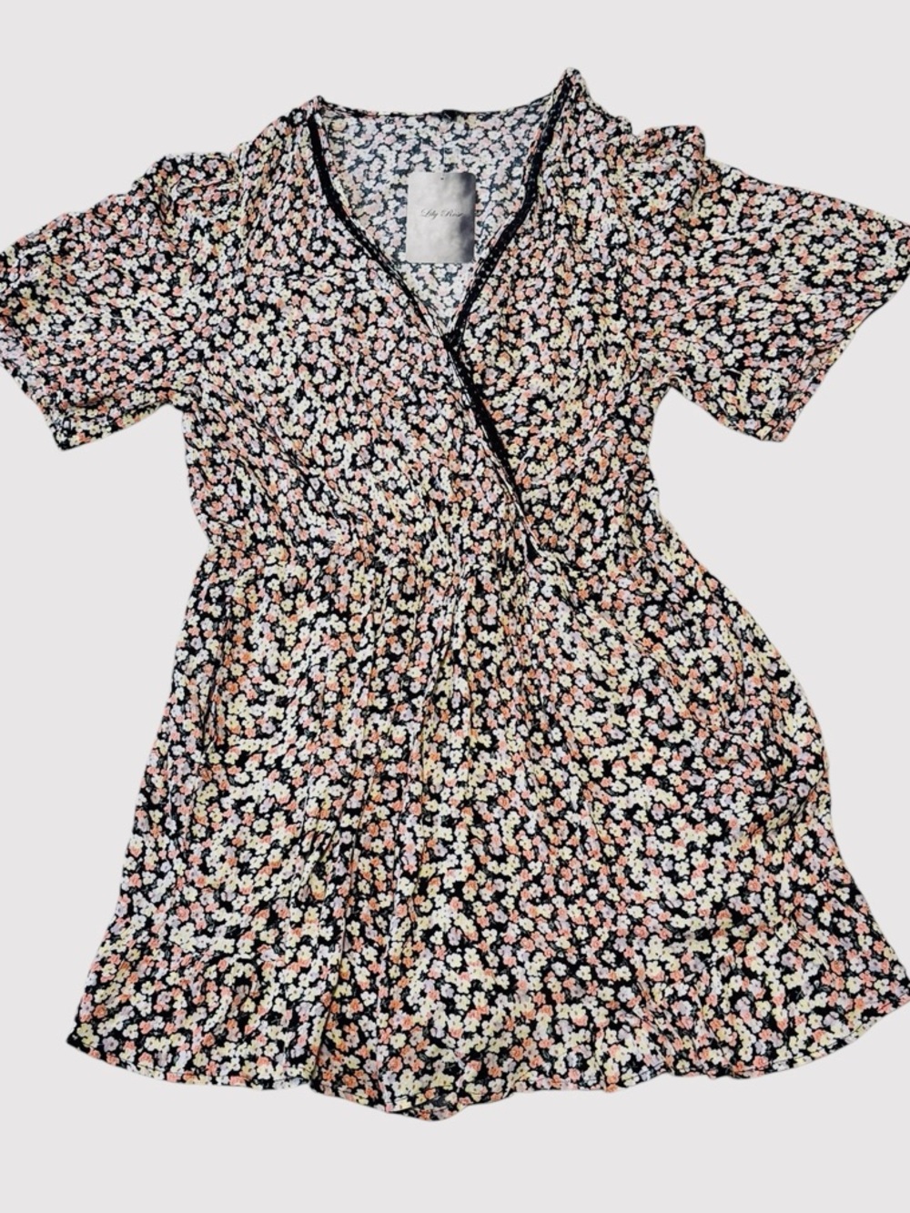 🌼💜Lily Rose Black Floral Wrap Romper with Pink and Cream Blossoms